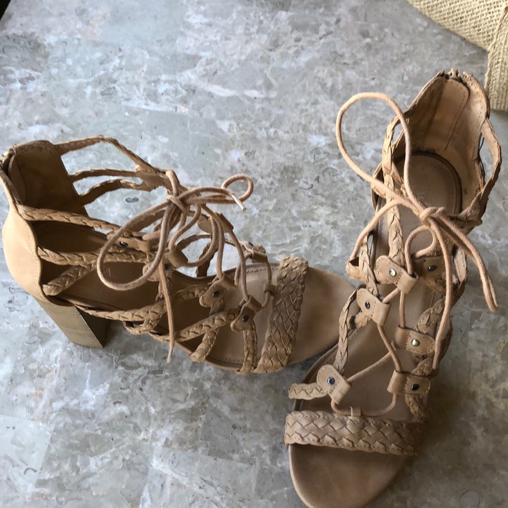 Tan lace up wedges